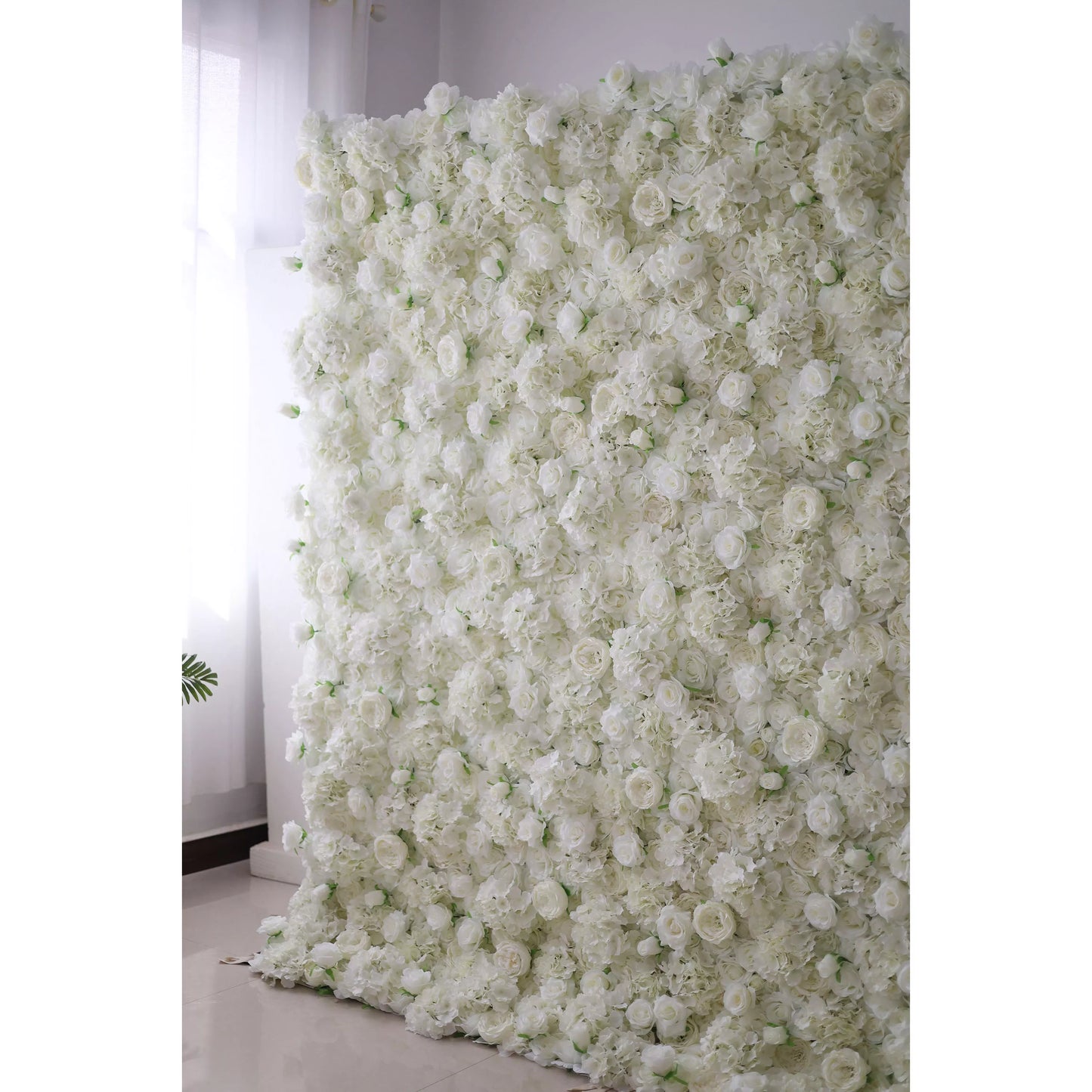Valar Flowers Unveils: Ethereal White Elegance – A Majestic Artificial Fabric Flower Wall Dripping with Pure White Blossoms-VF-210