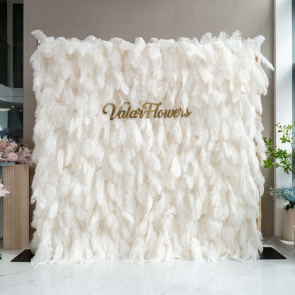 ValarFlowers Artificial Floral Wall Backdrop: Celestial White Feather Dreamscape - The Ethereal Whisper Collection for Luxurious Weddings and Events-VF-164-White