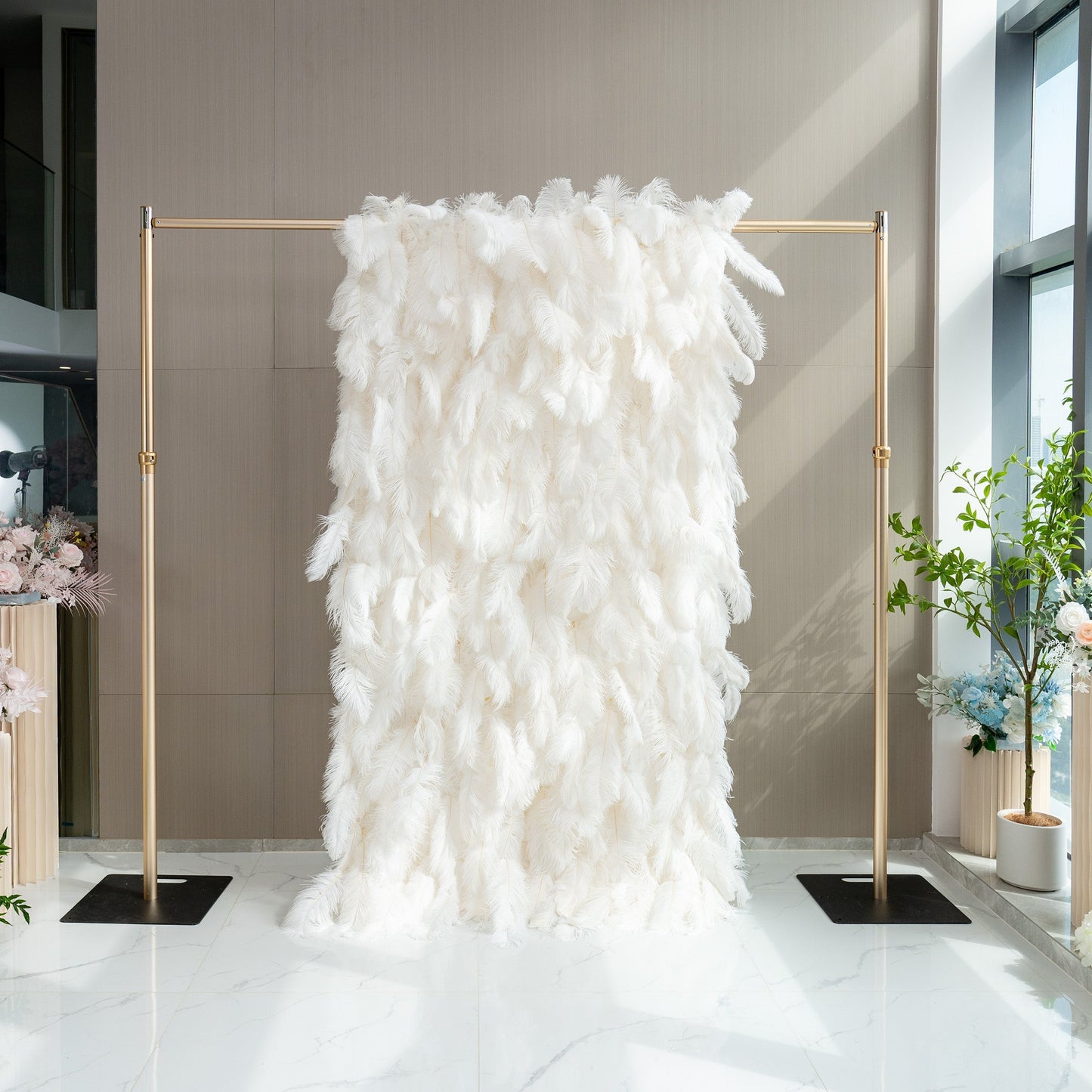 ValarFlowers Artificial Floral Wall Backdrop: Celestial White Feather Dreamscape - The Ethereal Whisper Collection for Luxurious Weddings and Events-VF-164-White