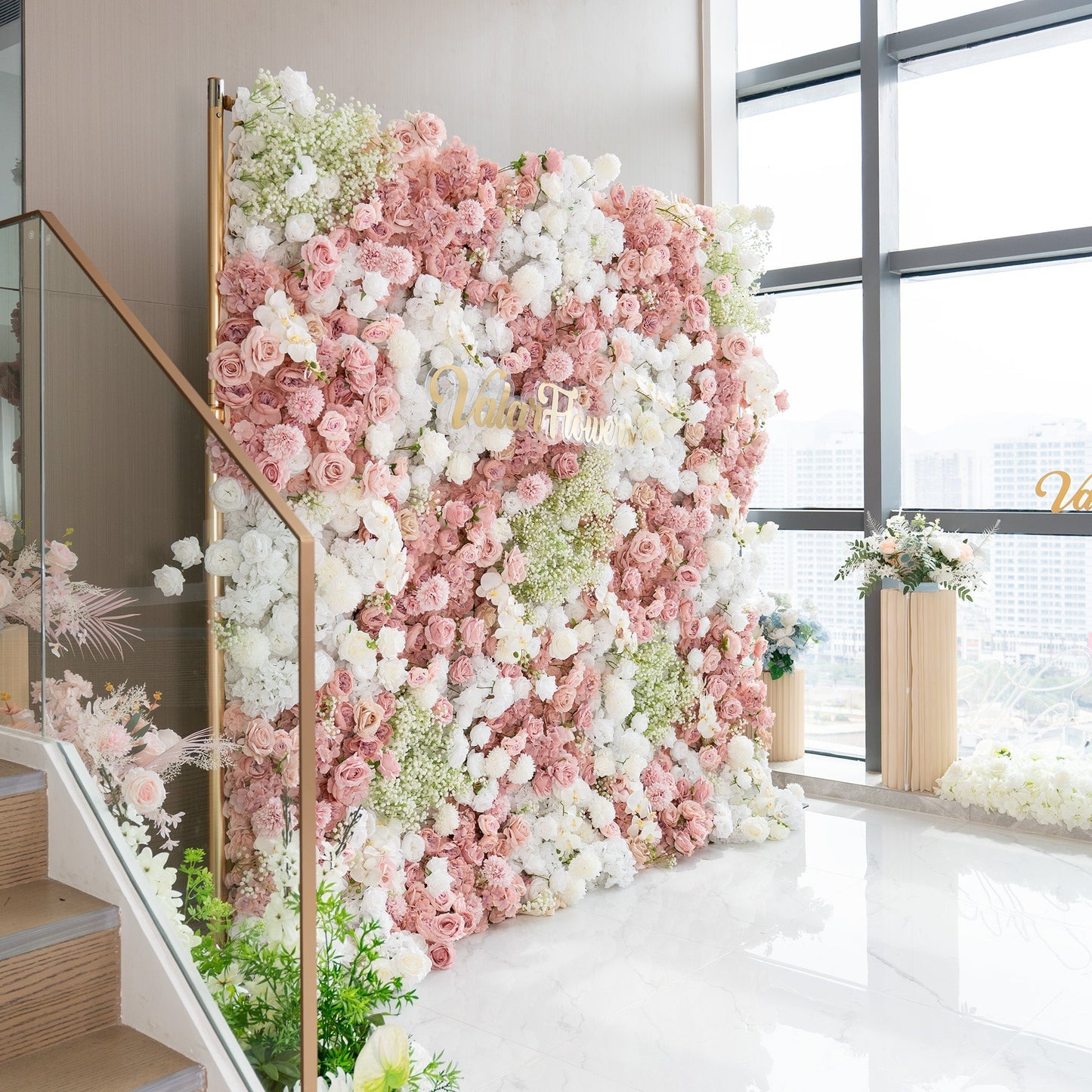Romantic Floral Backdrop - Blush Nude and White Artificial Flower Wall for Weddings, Events, and Special Occasions-VF-418