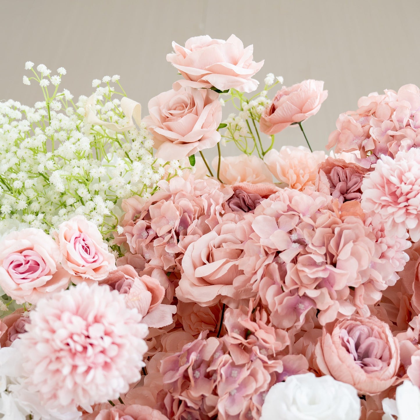 Romantic Floral Backdrop - Blush Nude and White Artificial Flower Wall for Weddings, Events, and Special Occasions-VF-418