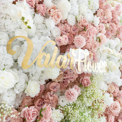 Romantic Floral Backdrop - Blush Nude and White Artificial Flower Wall for Weddings, Events, and Special Occasions-VF-418