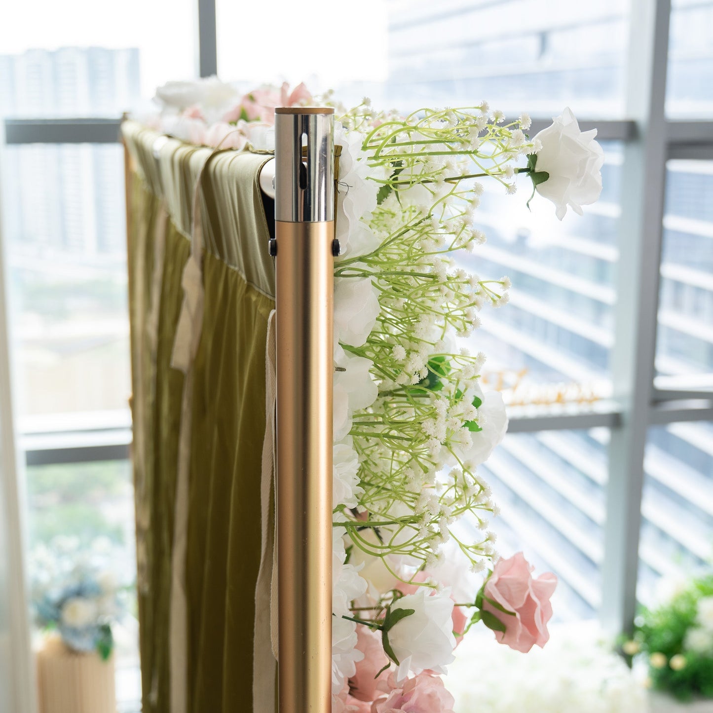 Romantic Floral Backdrop - Blush Nude and White Artificial Flower Wall for Weddings, Events, and Special Occasions-VF-418