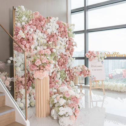 Romantic Floral Backdrop - Blush Nude and White Artificial Flower Wall for Weddings, Events, and Special Occasions-VF-418