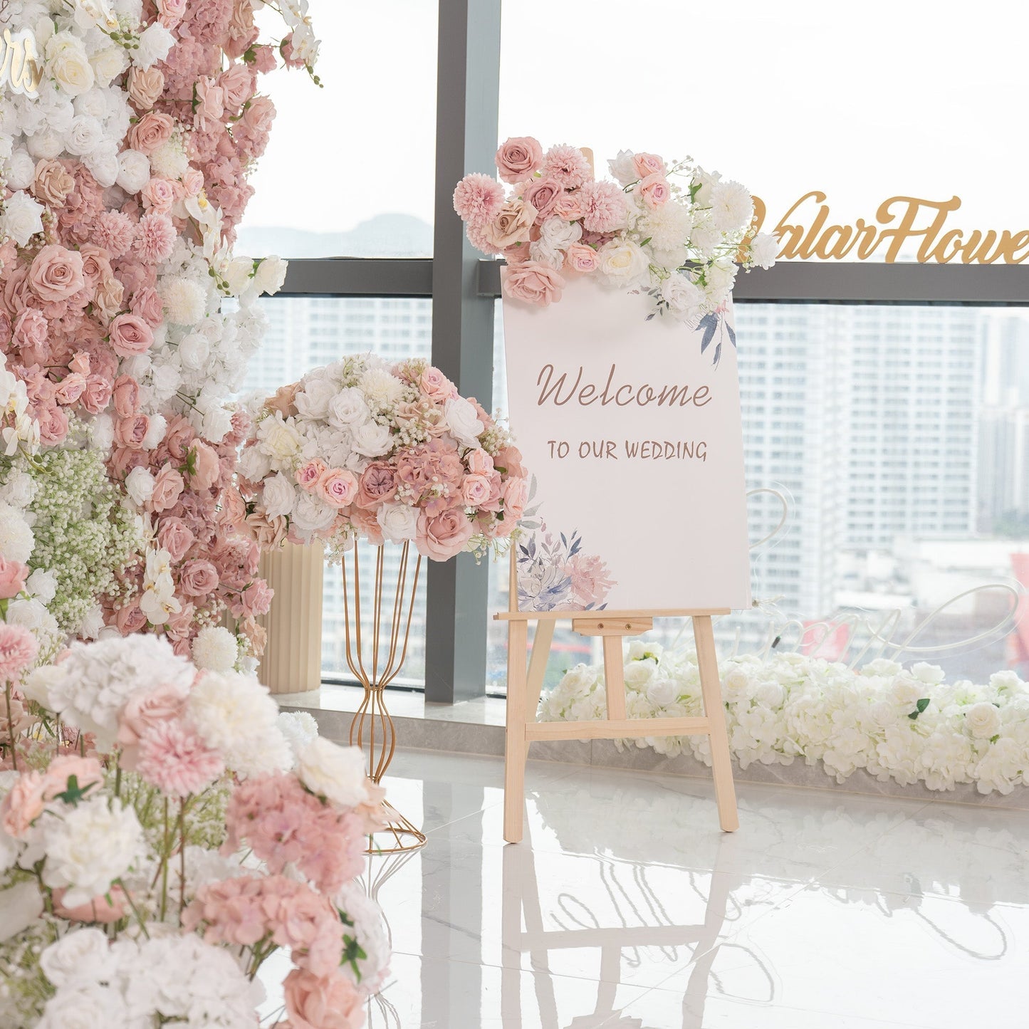 Romantic Floral Backdrop - Blush Nude and White Artificial Flower Wall for Weddings, Events, and Special Occasions-VF-418