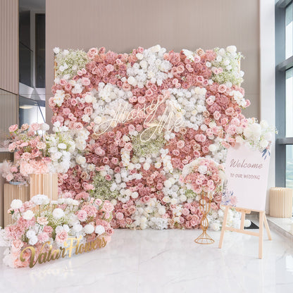 Romantic Floral Backdrop - Blush Nude and White Artificial Flower Wall for Weddings, Events, and Special Occasions-VF-418