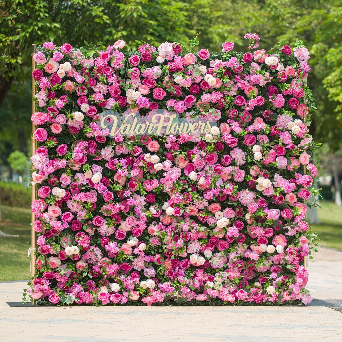 Radiant and Enchanting Multishade Pink Artificial Flower Backdrop by ValarFlowers: A Vivid Tapestry for Your Events-VF-325