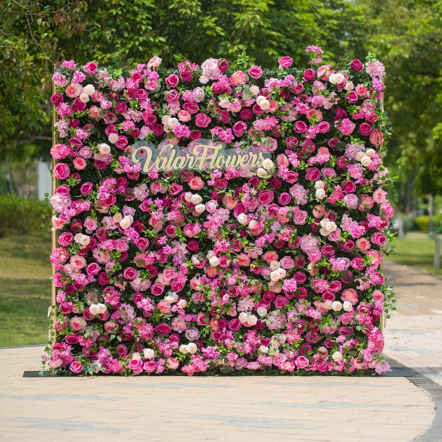 Radiant and Enchanting Multishade Pink Artificial Flower Backdrop by ValarFlowers: A Vivid Tapestry for Your Events-VF-325