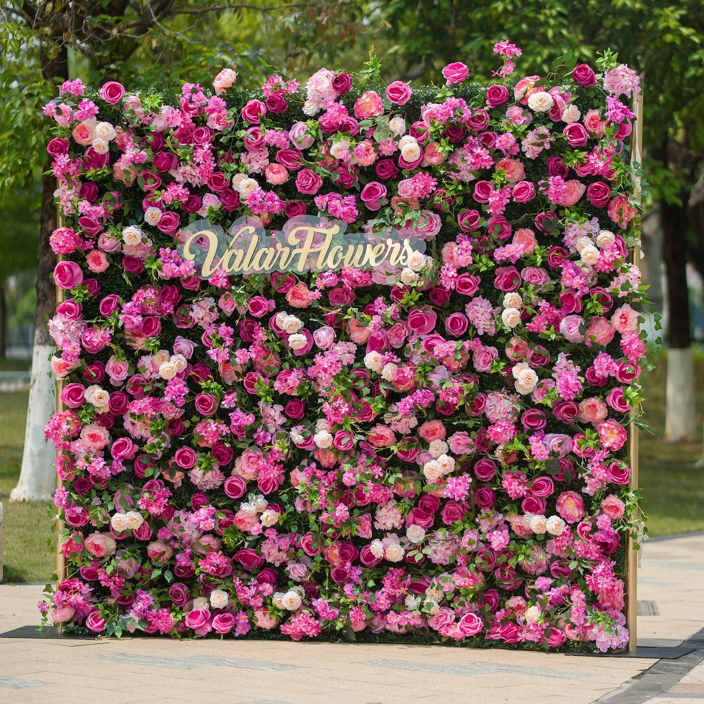 Radiant and Enchanting Multishade Pink Artificial Flower Backdrop by ValarFlowers: A Vivid Tapestry for Your Events-VF-325