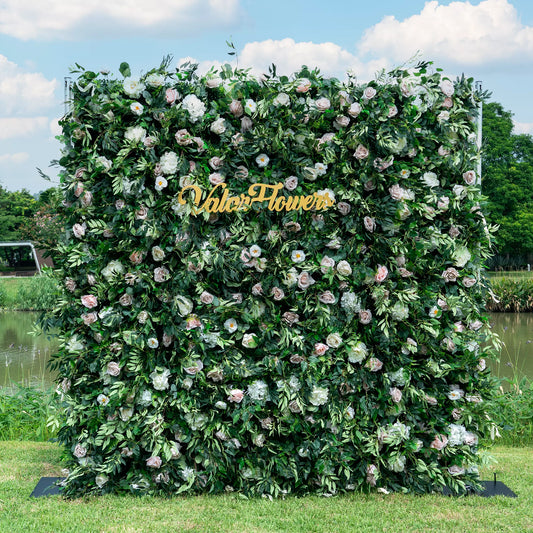 ValarFlowers 3D Flowers Green Lush and Deluxe Floral Wall | Premium Artificial Roses Display for Events & Weddings Backdrop and Photography-VF-373