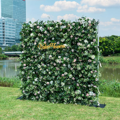 ValarFlowers 3D Flowers Green Lush and Deluxe Floral Wall | Premium Artificial Roses Display for Events & Weddings Backdrop and Photography-VF-373