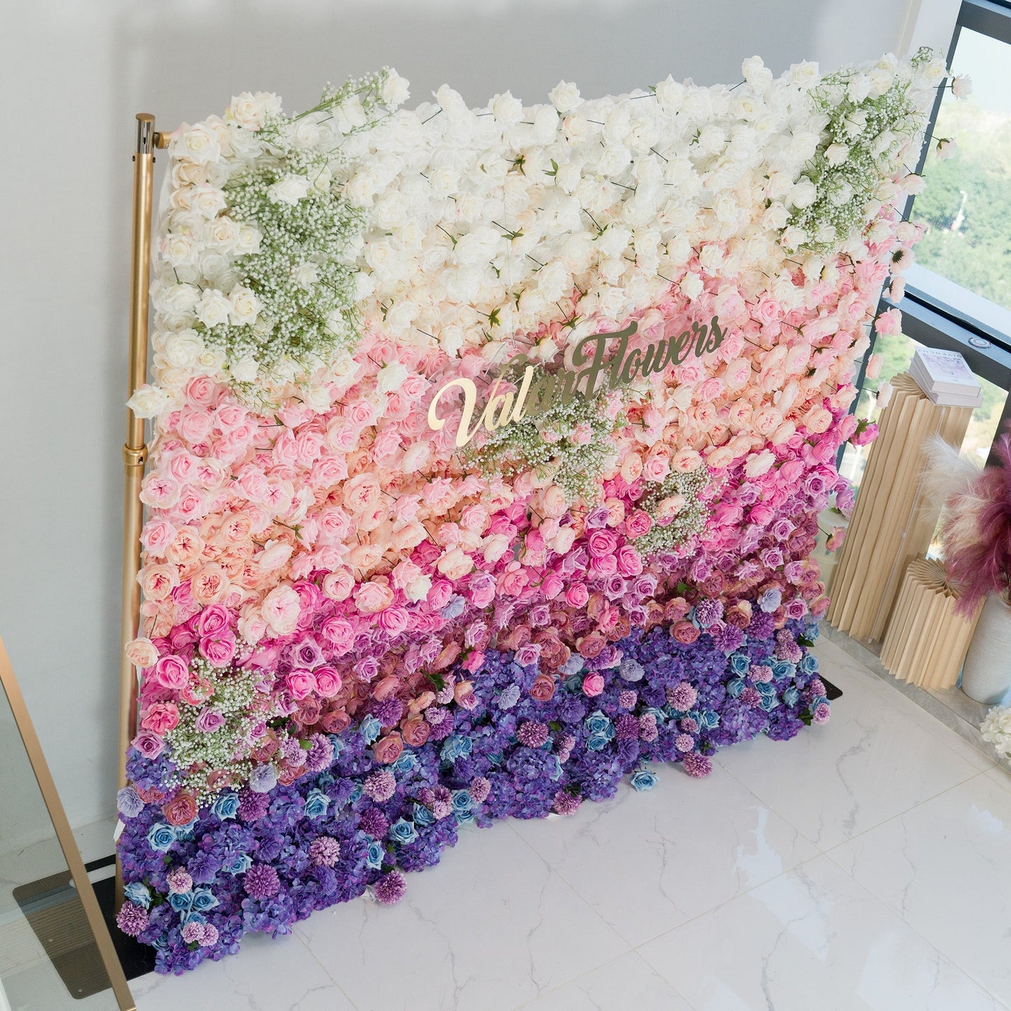 Valar Flowers Roll Up Fabric Artificial Flower Wall Wedding Backdrop, Floral Party Decor, Event Photography-VF-340