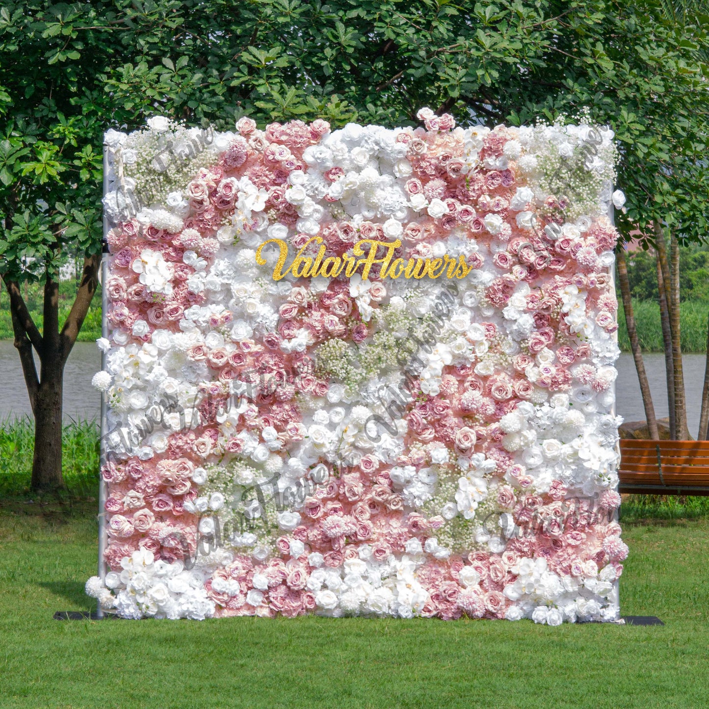 Romantic Floral Backdrop - Blush Nude and White Artificial Flower Wall for Weddings, Events, and Special Occasions-VF-418