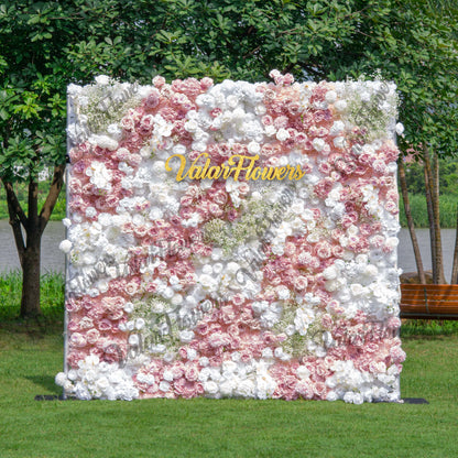 Romantic Floral Backdrop - Blush Nude and White Artificial Flower Wall for Weddings, Events, and Special Occasions-VF-418
