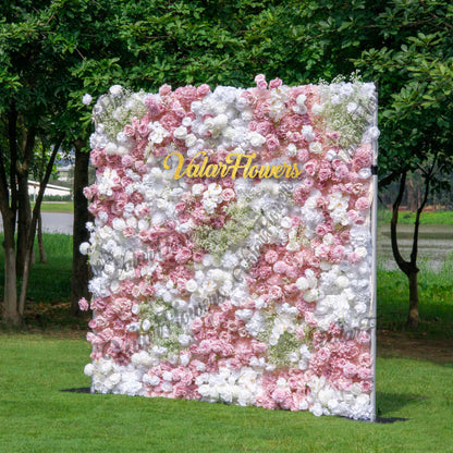 Romantic Floral Backdrop - Blush Nude and White Artificial Flower Wall for Weddings, Events, and Special Occasions-VF-418